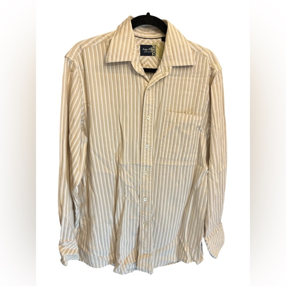 Indigo Palms Denim Co. Men’s Shirt Sz M Long Sleeve Striped Button up Tan/White - Picture 9 of 14
